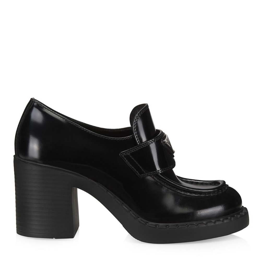Prada Black Flow Heeled Loafers US 9